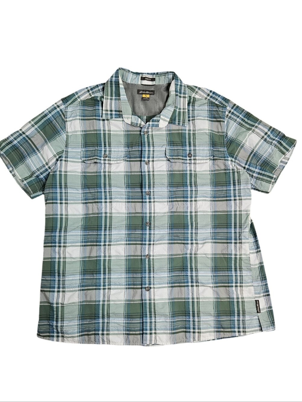 Eddie Bauer Mens XL Travex  Shirt Classic Fit Plaid Green Button Up Pockets